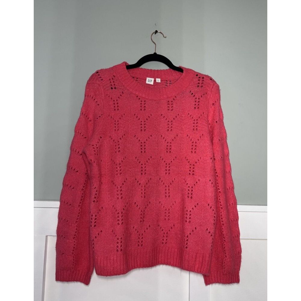 Gap Wool Blend Bright‎ Pink Balloon Sleeve Pullover Sweater  Womens Large